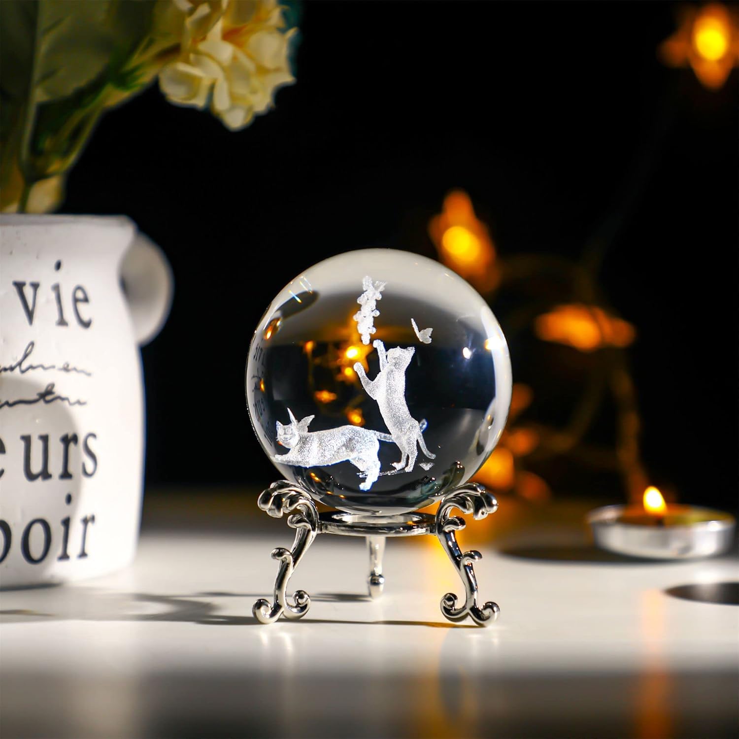 3D Printing Laser Cutting - 60mm Cat Crystal Ball with Metal