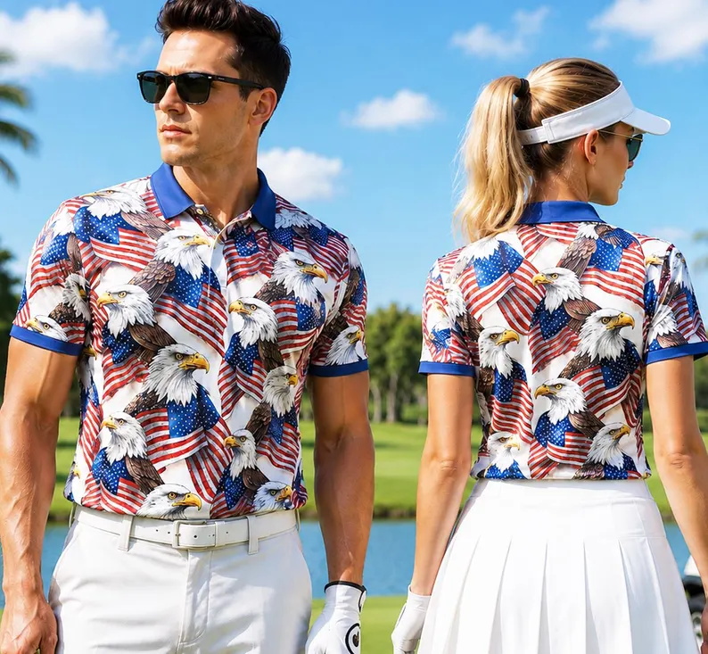 3D Printing Eagle - Mens Patriotic Golf Polo Shirt American