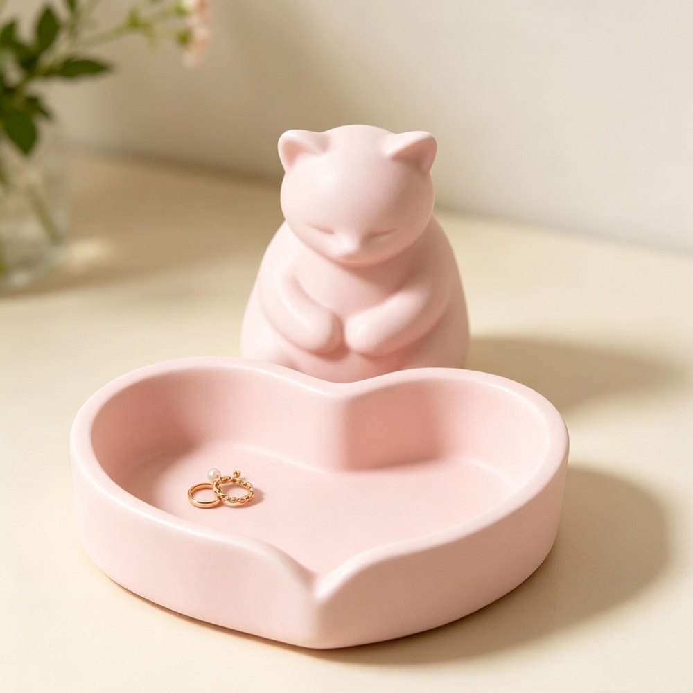 3D Printed Pink Cat With Heart - đánh giá và giá 3D Printing Ring Holder